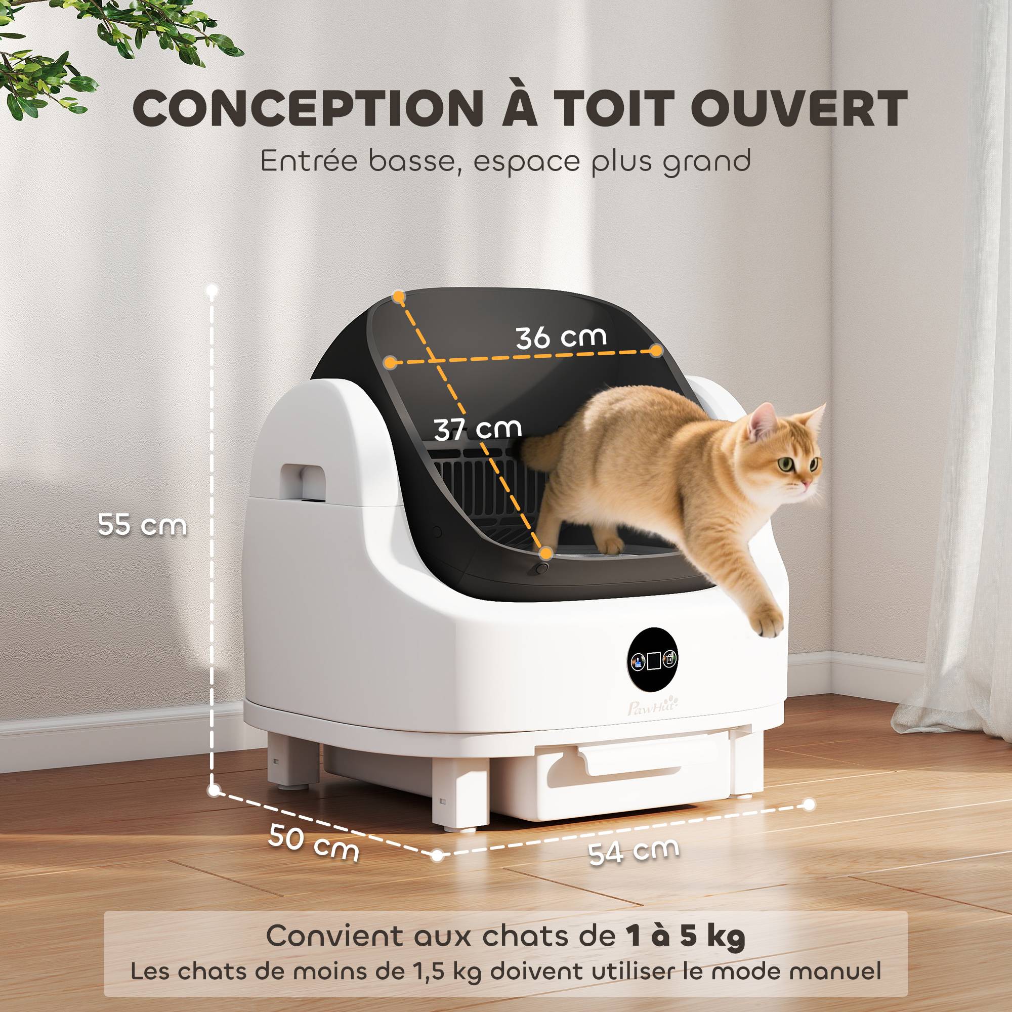 Sans Marque - Litière chat autonettoyante bac à litière pour chat automatique ouvert isolation des odeurs/protection de sécurité blanc - Image 3