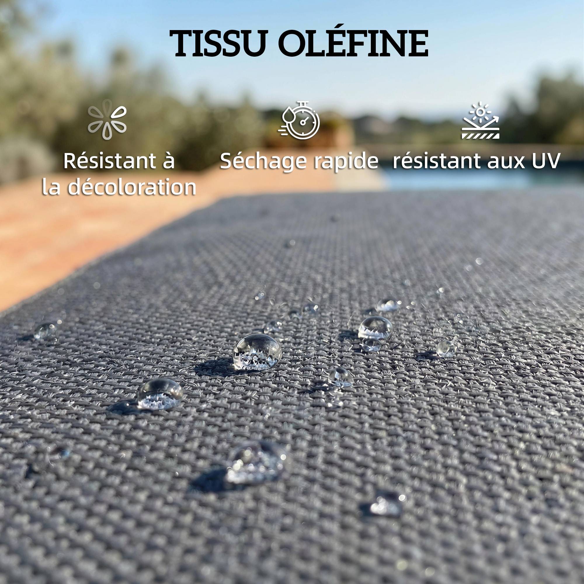 Transat jardin coussins oléfine lavables tablette latérale métal 58x137x75 cm gris - Image 9