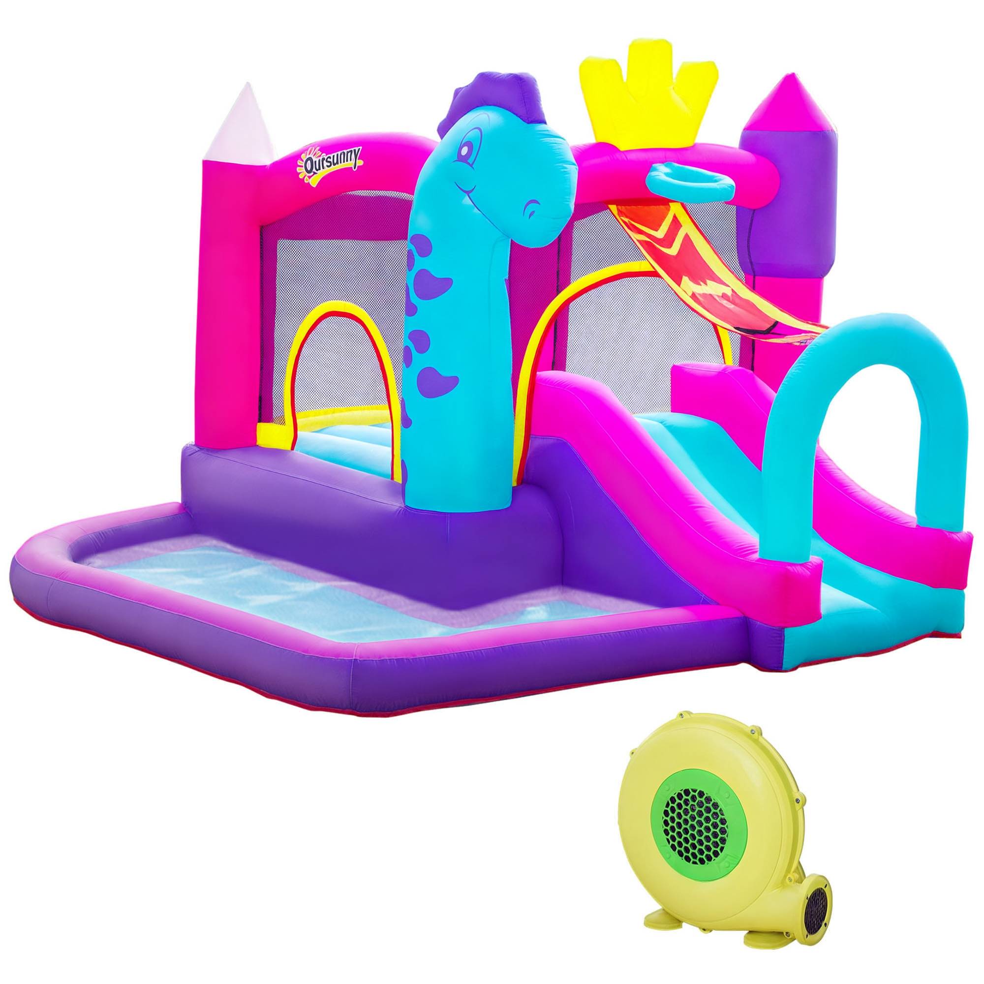 Château Gonflable avec Toboggan, Trampoline, Piscine et Panier, Souffleur 350W Inclus, Multicolore - Image 1