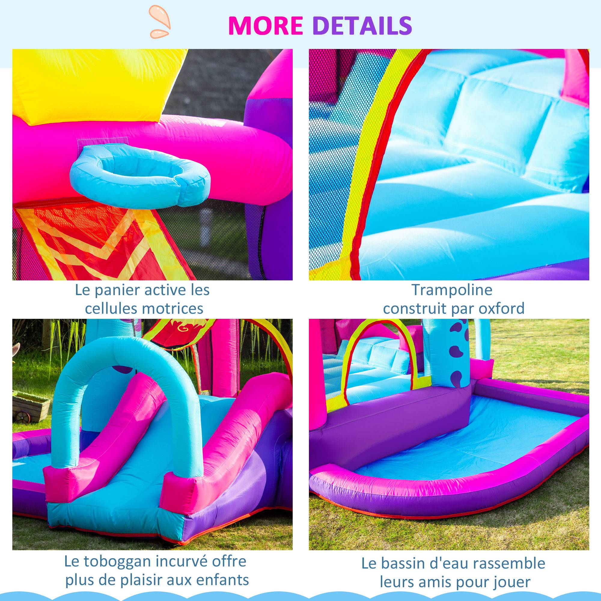 Château Gonflable avec Toboggan, Trampoline, Piscine et Panier, Souffleur 350W Inclus, Multicolore - Image 9