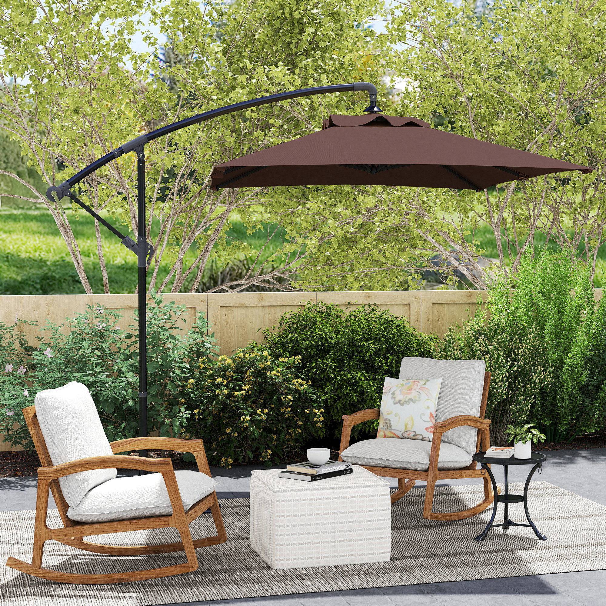 Parasol déporté parasol rectangulaire extérieur manivelle et 6 baleines acier protection UV dim. 294L x 193l x 250H cm - Image 4