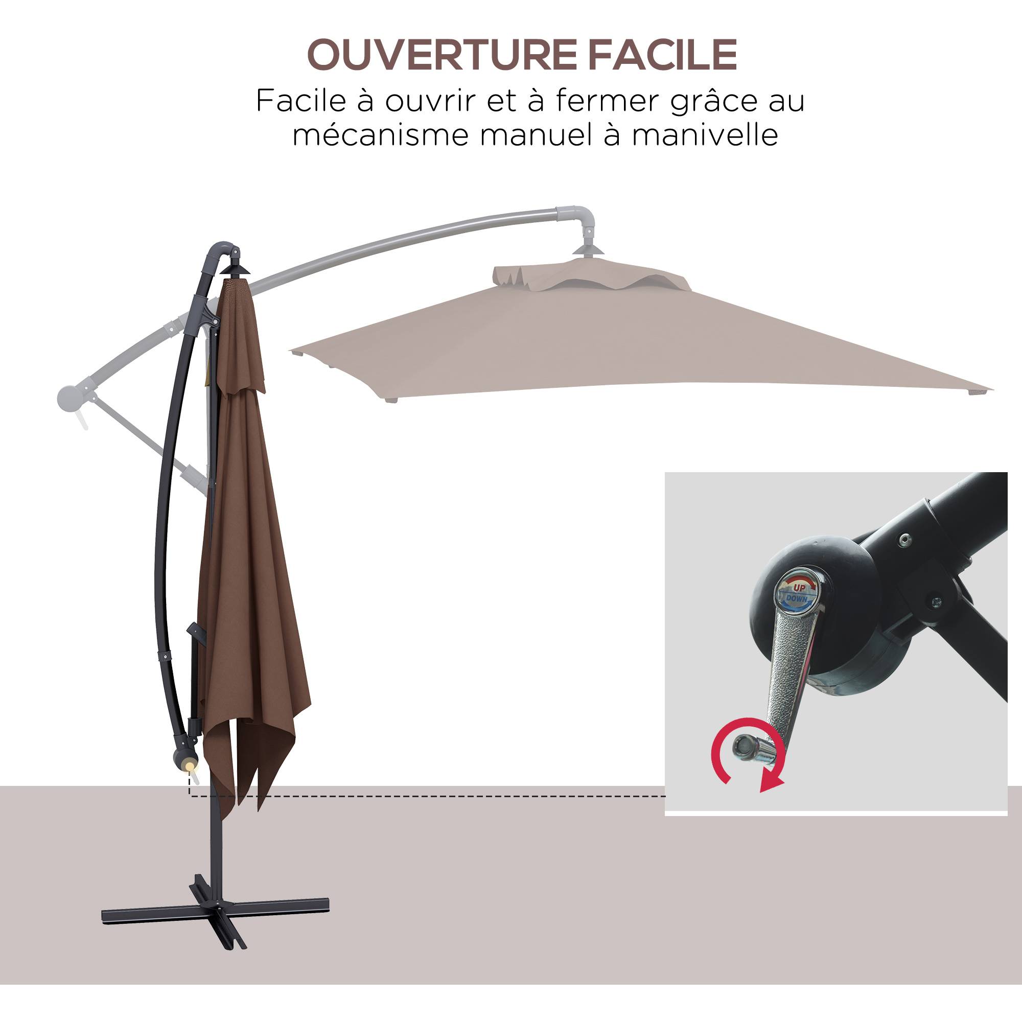 Parasol déporté parasol rectangulaire extérieur manivelle et 6 baleines acier protection UV dim. 294L x 193l x 250H cm - Image 6