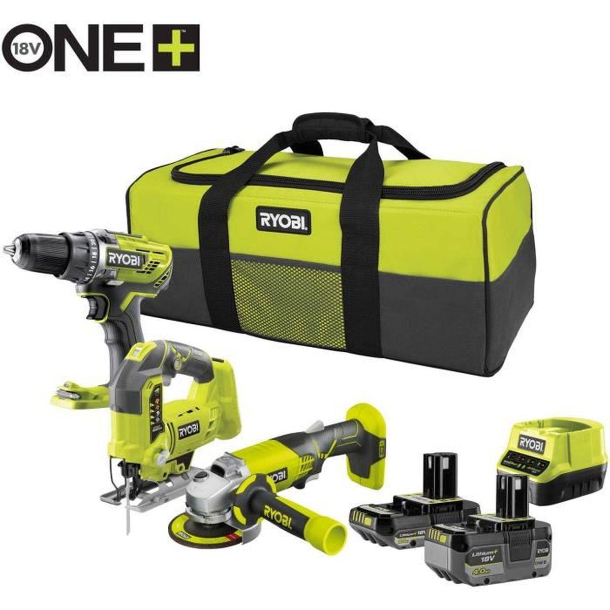 Combo 3 outils 18 V ONE+ sans fil: perceuse-visseuse, meuleuse 115 mm et scie sauteuse - RYOBI - Image 2