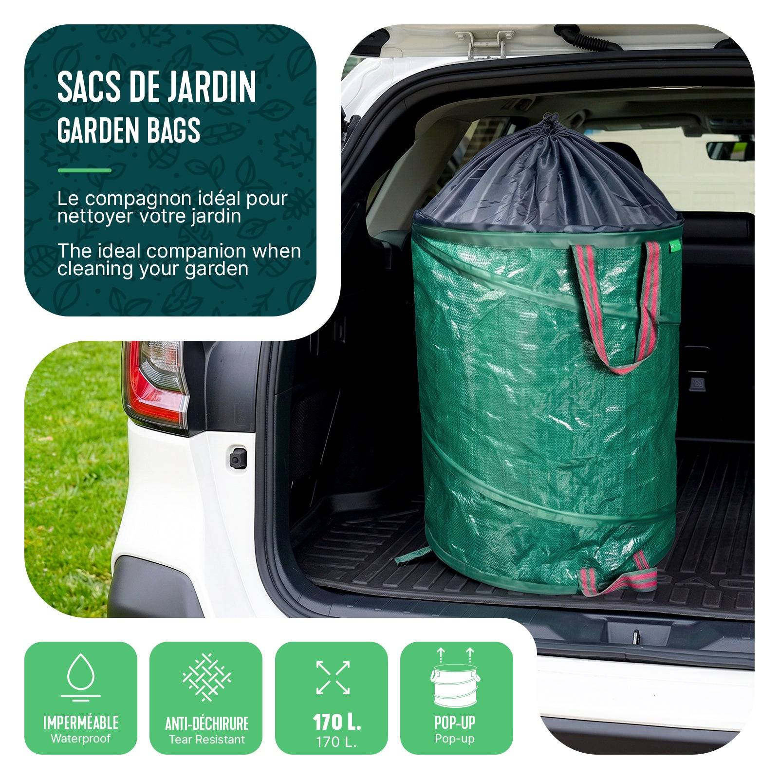 Vounot - Lot de 3 Sac de Jardin Pop up 170L en Polyéthylène avec Poignées - Image 6