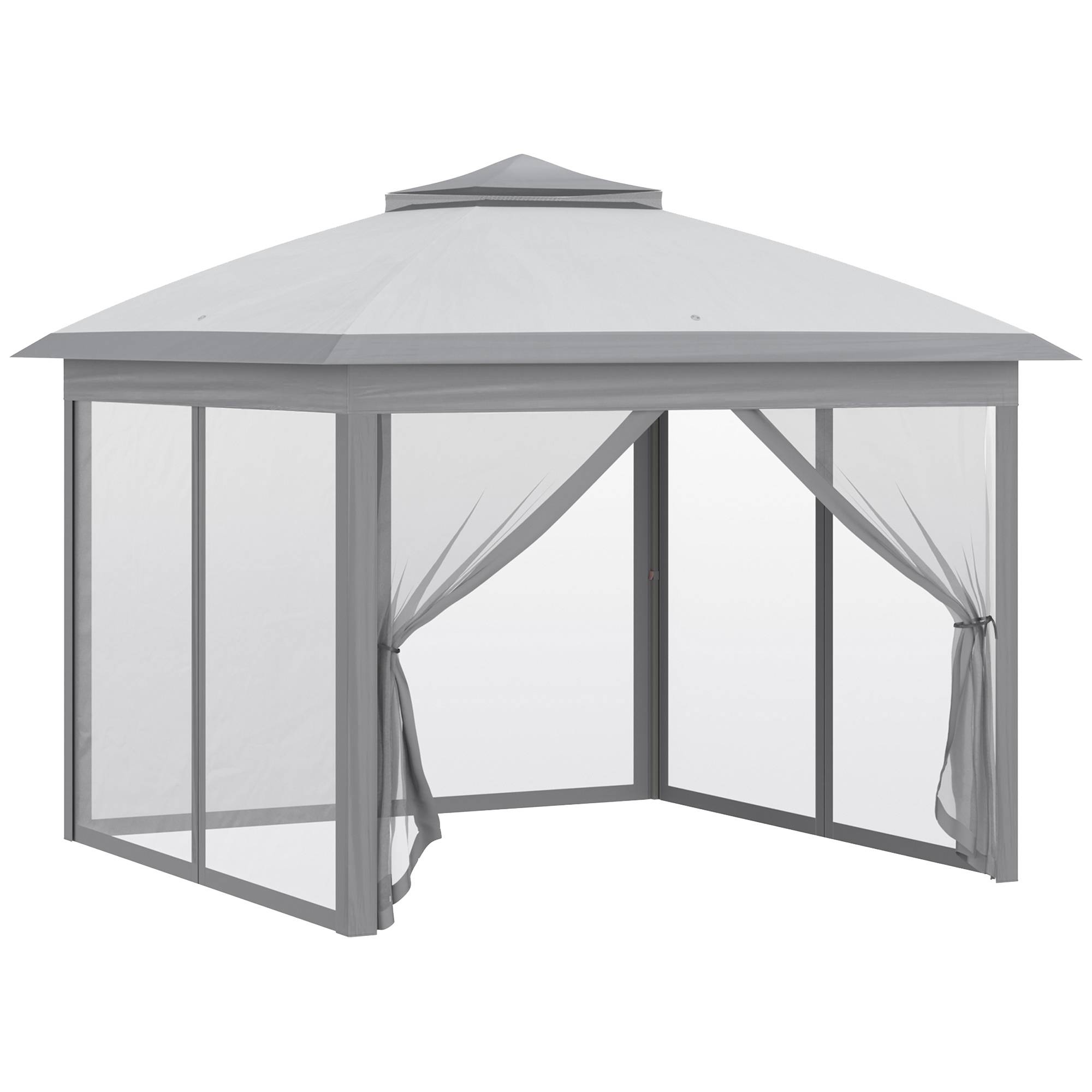 Sans Marque - Tonnelle pliante d'extérieur à hauteur réglable avec moustiquaires, 3,3 x 3,3 x 2,8 m, grise - Image 2