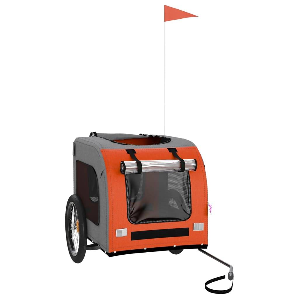 Remorque de vélo pour animaux fer et tissu Oxford orange et gris 69 x 133.5 x 73.5 cm - PANGIVO - Image 3