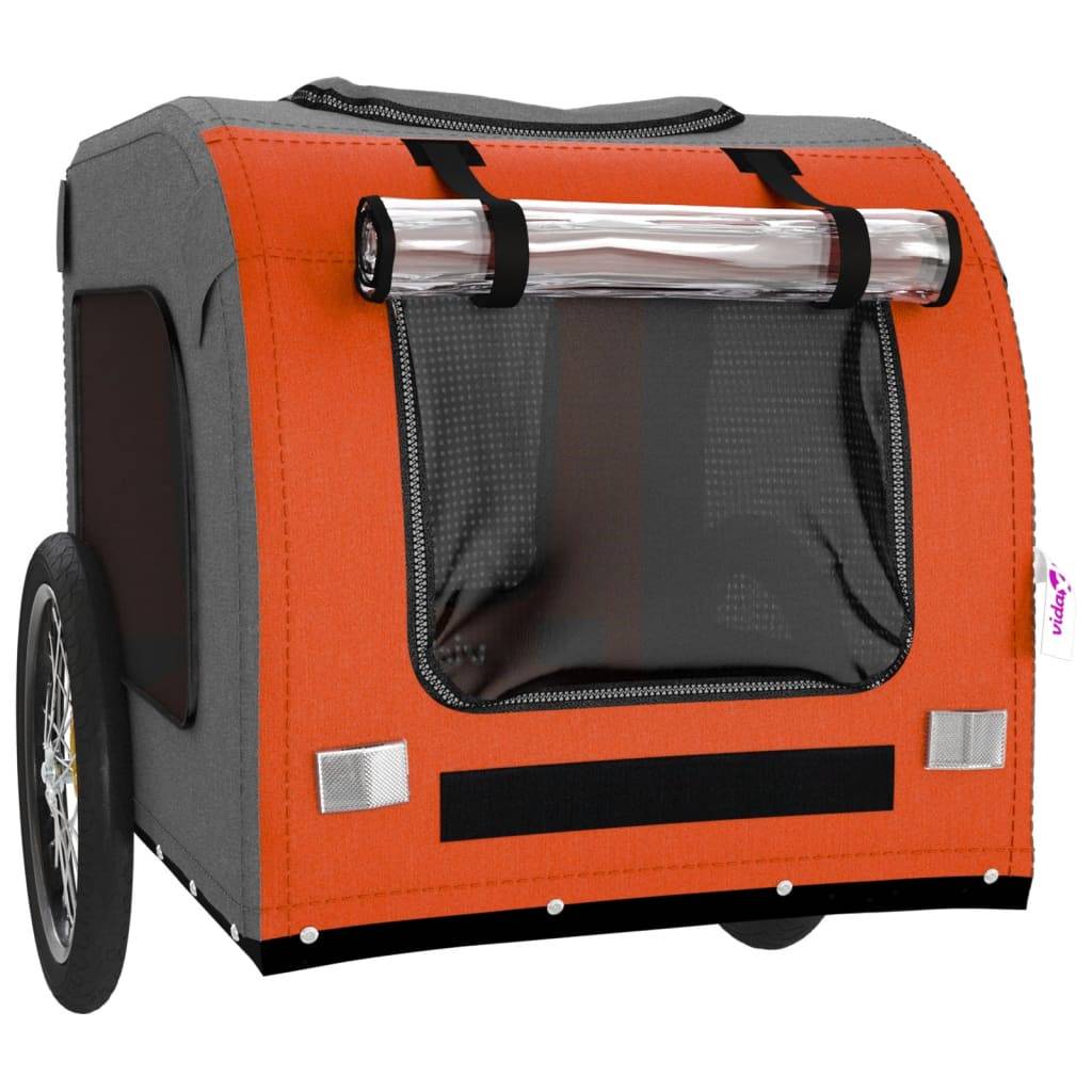 Remorque de vélo pour animaux fer et tissu Oxford orange et gris 69 x 133.5 x 73.5 cm - PANGIVO - Image 5
