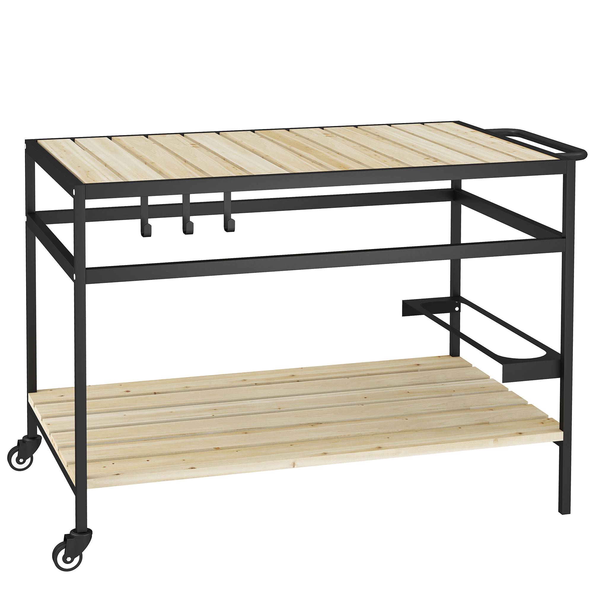 ComfortXL - Desserte de jardin mobile acier et sapin 107 x 65 x 80 cm noir naturel 2 niveaux 3 crochets pour barbecue - Image 10