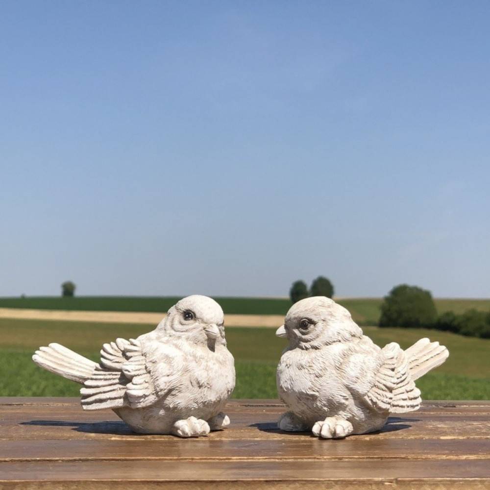 Oiseau décoratif en résine blanche vieillie 8.5 x 5.5 cm Chemin de campagne - Image 2