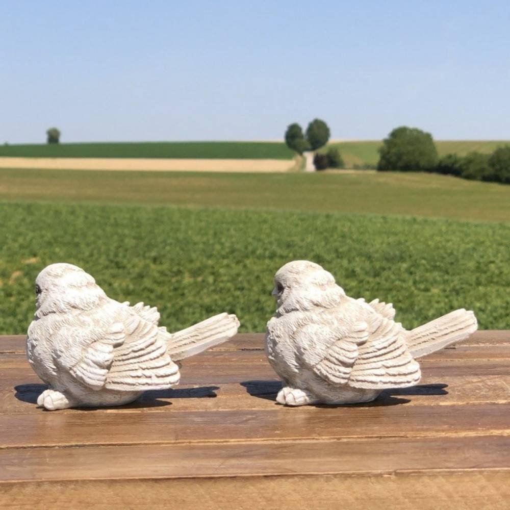 Oiseau décoratif en résine blanche vieillie 8.5 x 5.5 cm Chemin de campagne - Image 4