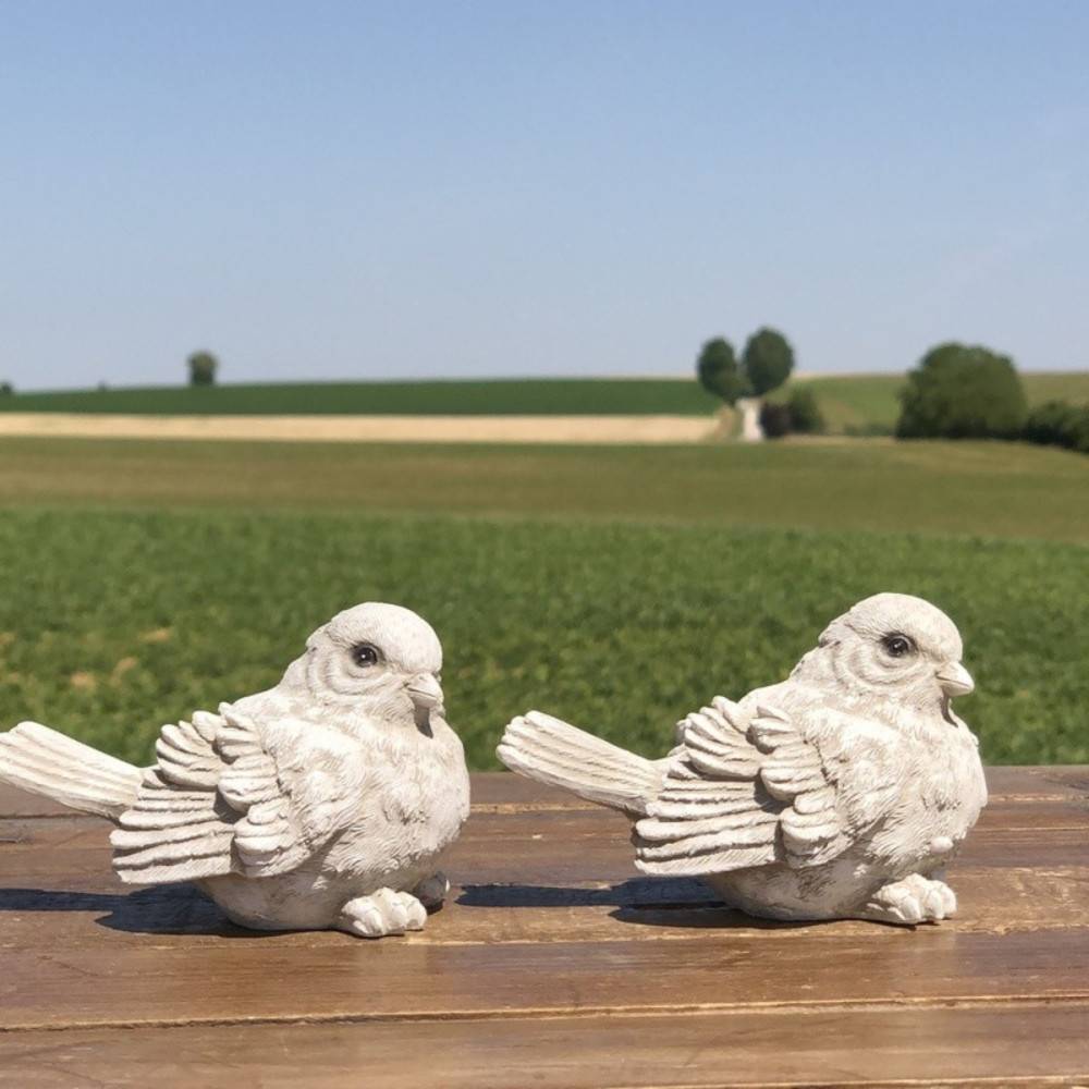 Oiseau décoratif en résine blanche vieillie 8.5 x 5.5 cm Chemin de campagne - Image 3