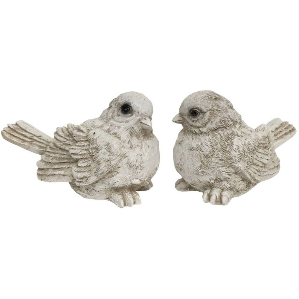 Oiseau décoratif en résine blanche vieillie 8.5 x 5.5 cm Chemin de campagne - Image 1