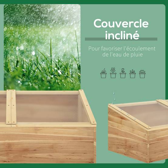 Mini Serre de Jardin Serre pour semis dim. 100L x 50l x 36H cm Toit 2 pans ouvrables séparemment Panneaux de Polycarbonate Bois Sapin pré-huilé - Image 7