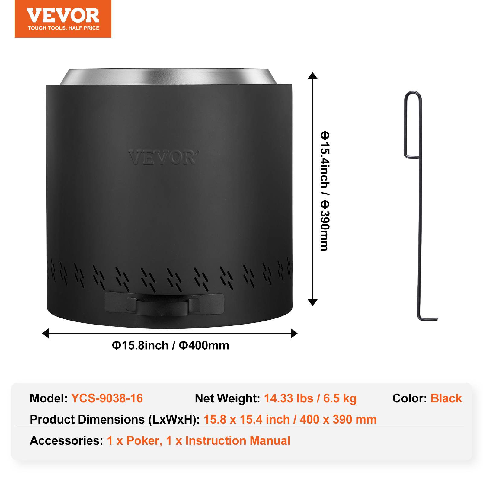 VEVOR Foyer sans fumée, H 15,4 x Dia 15,7 po, cendrier amovible, inox. - Image 7