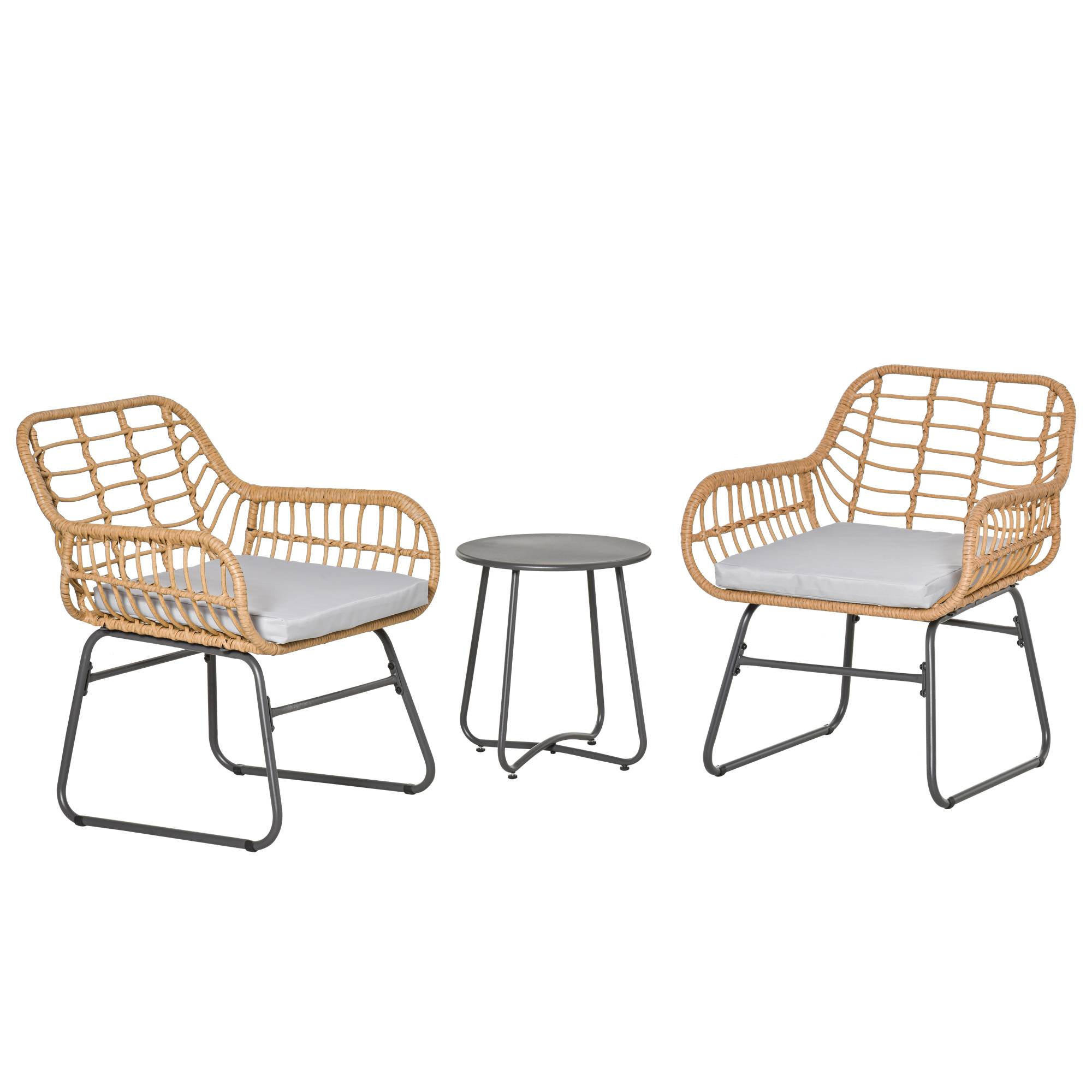 Outsunny - Ensemble bistro de jardin 2 places 3 pièces style exotique 2 fauteuils + table basse résine tressée beige acier époxy gris - Outsunny - Image 1