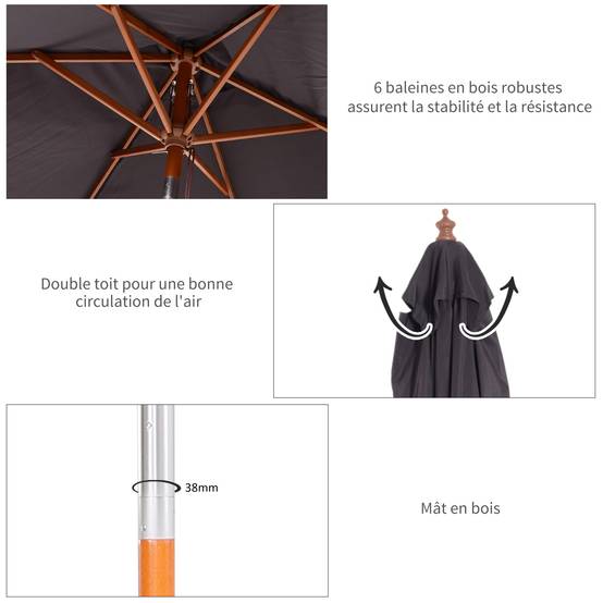 Parasol de jardin Bois Gris foncé 200x150x235 cm - Image 7