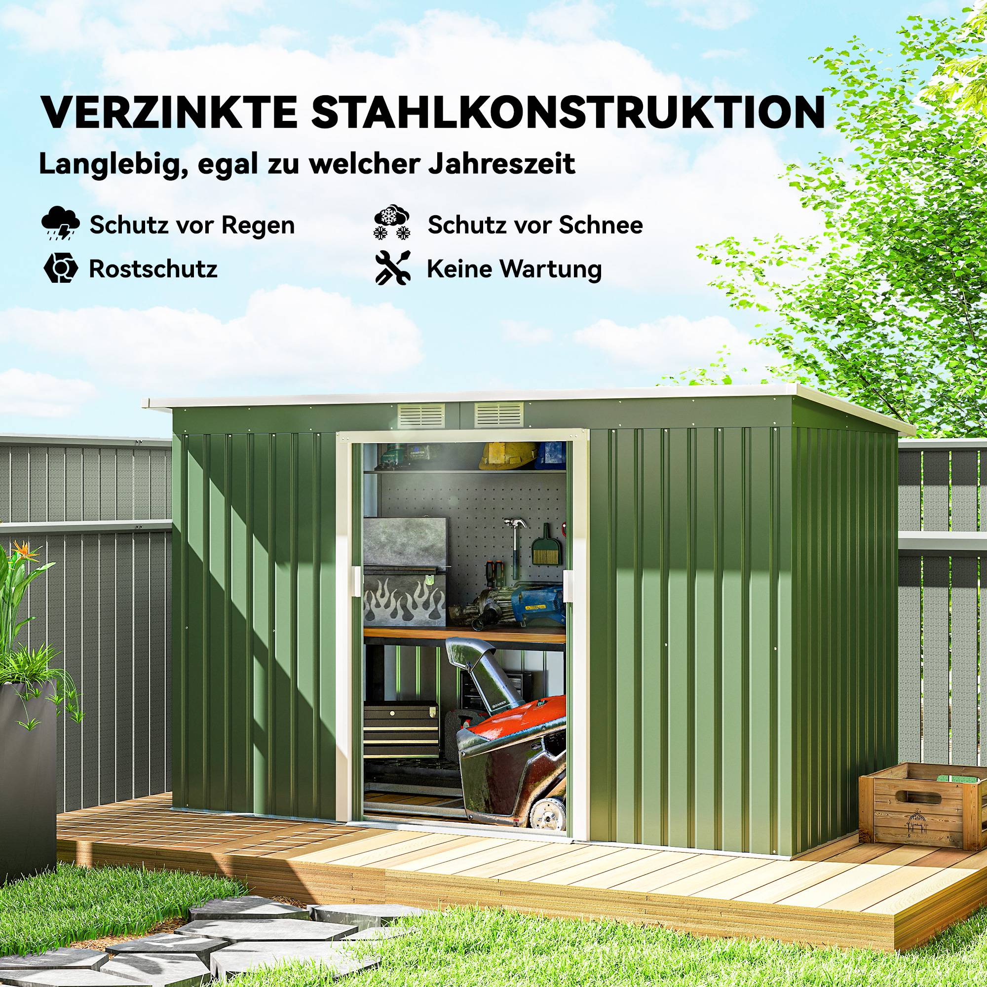 ComfortXL - Abri de jardin métal 280 x 130 x 172 cm anthracite vert clair rangement jardin toit monopente - ComfortXL Outdoor Living - Image 6