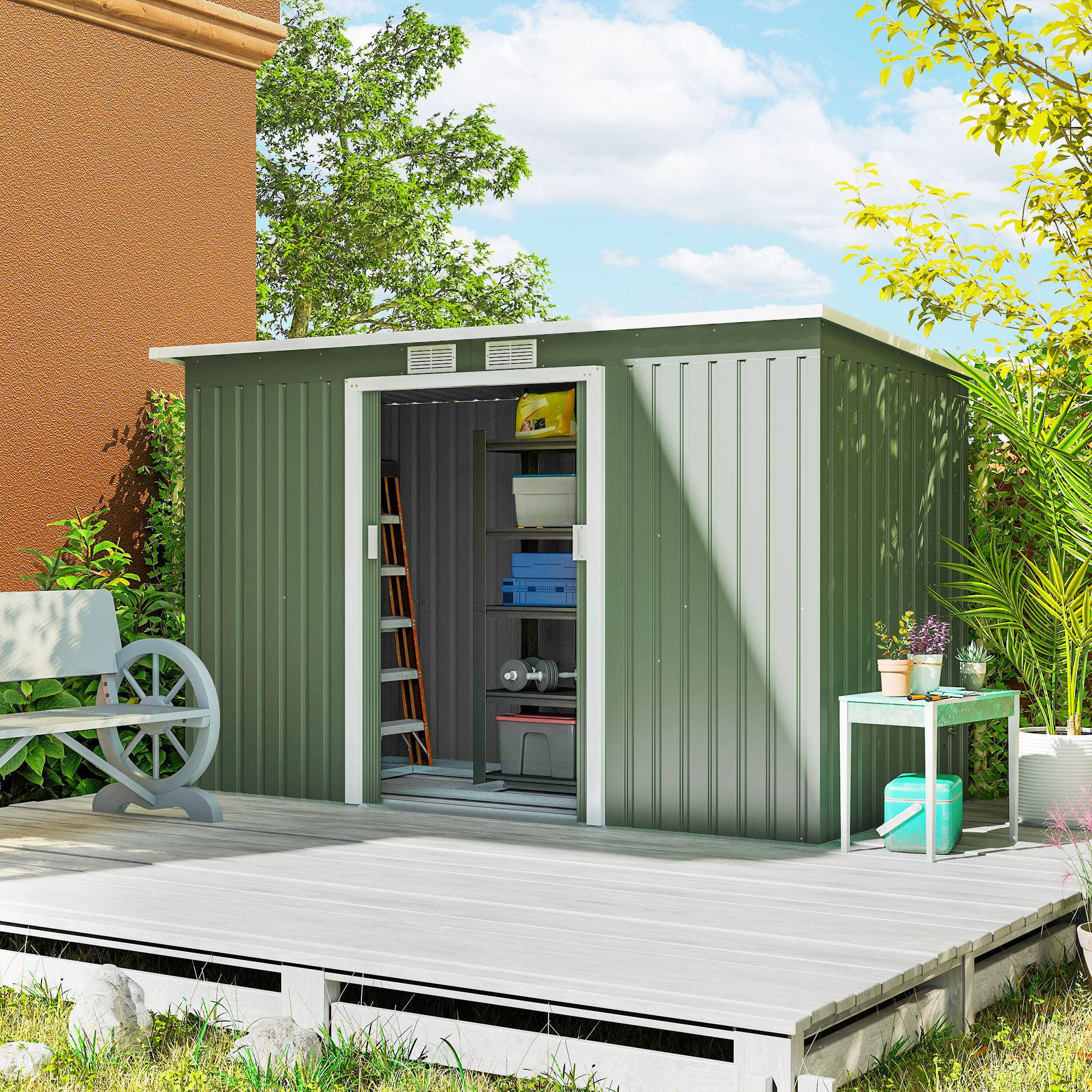 ComfortXL - Abri de jardin métal 280 x 130 x 172 cm anthracite vert clair rangement jardin toit monopente - ComfortXL Outdoor Living - Image 3