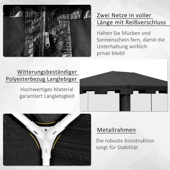 Tonnelle Jardin Métal PE 4x3m Moustiquaires Gris Foncé Fêtes Événements - ComfortXL Outdoor Living - Image 5