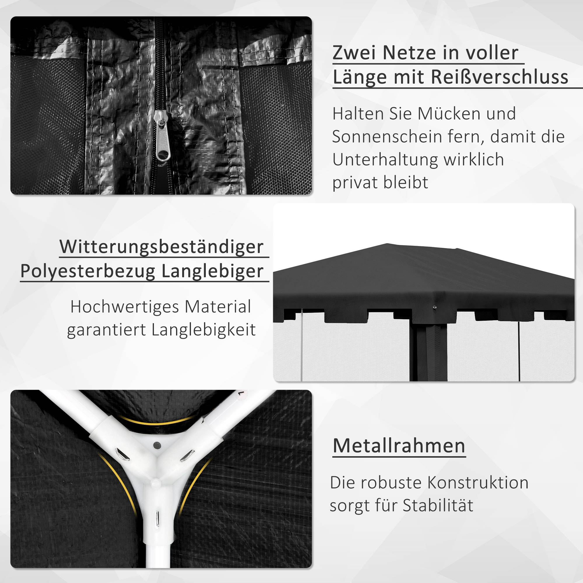 Tonnelle Jardin Métal PE 4x3m Moustiquaires Gris Foncé Fêtes Événements - ComfortXL Outdoor Living - Image 5
