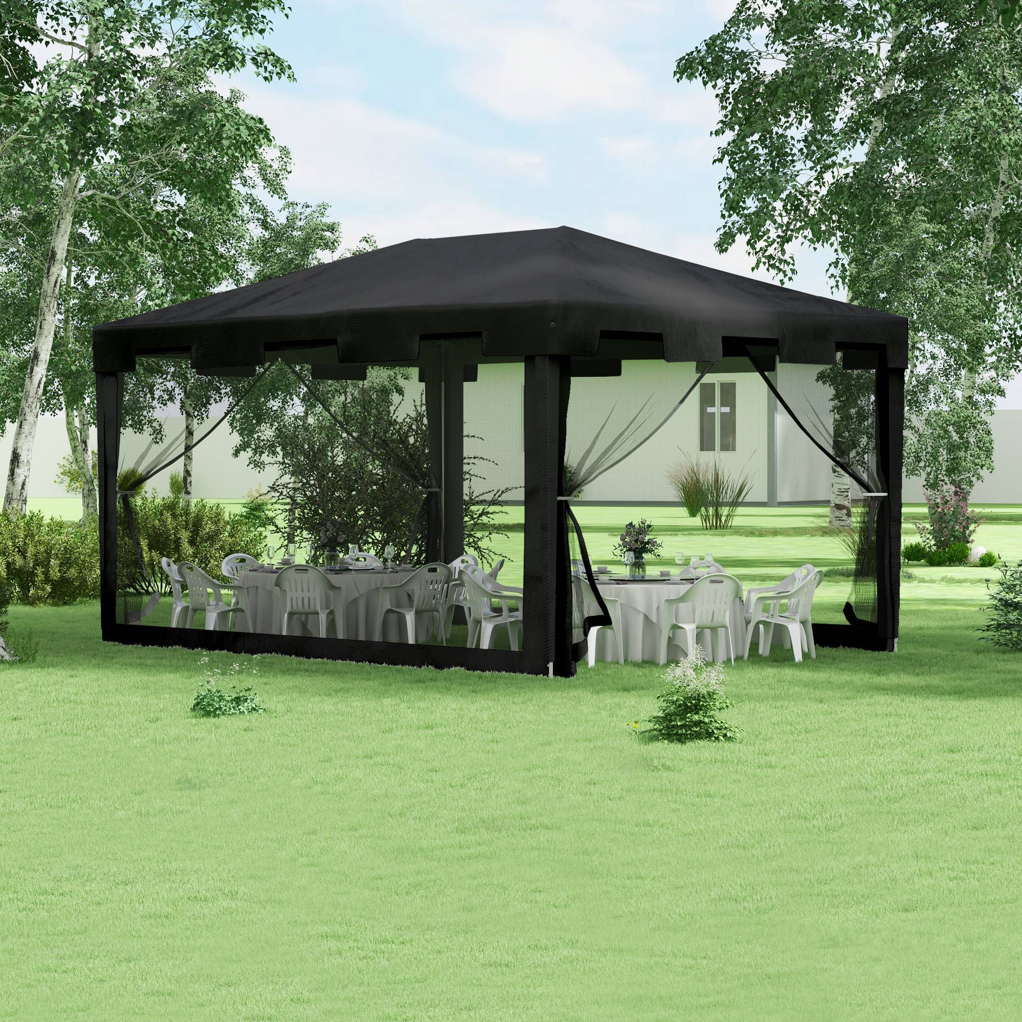 Tonnelle Jardin Métal PE 4x3m Moustiquaires Gris Foncé Fêtes Événements - ComfortXL Outdoor Living