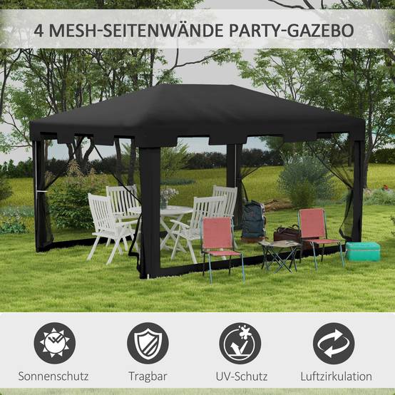 Tonnelle Jardin Métal PE 4x3m Moustiquaires Gris Foncé Fêtes Événements - ComfortXL Outdoor Living - Image 4
