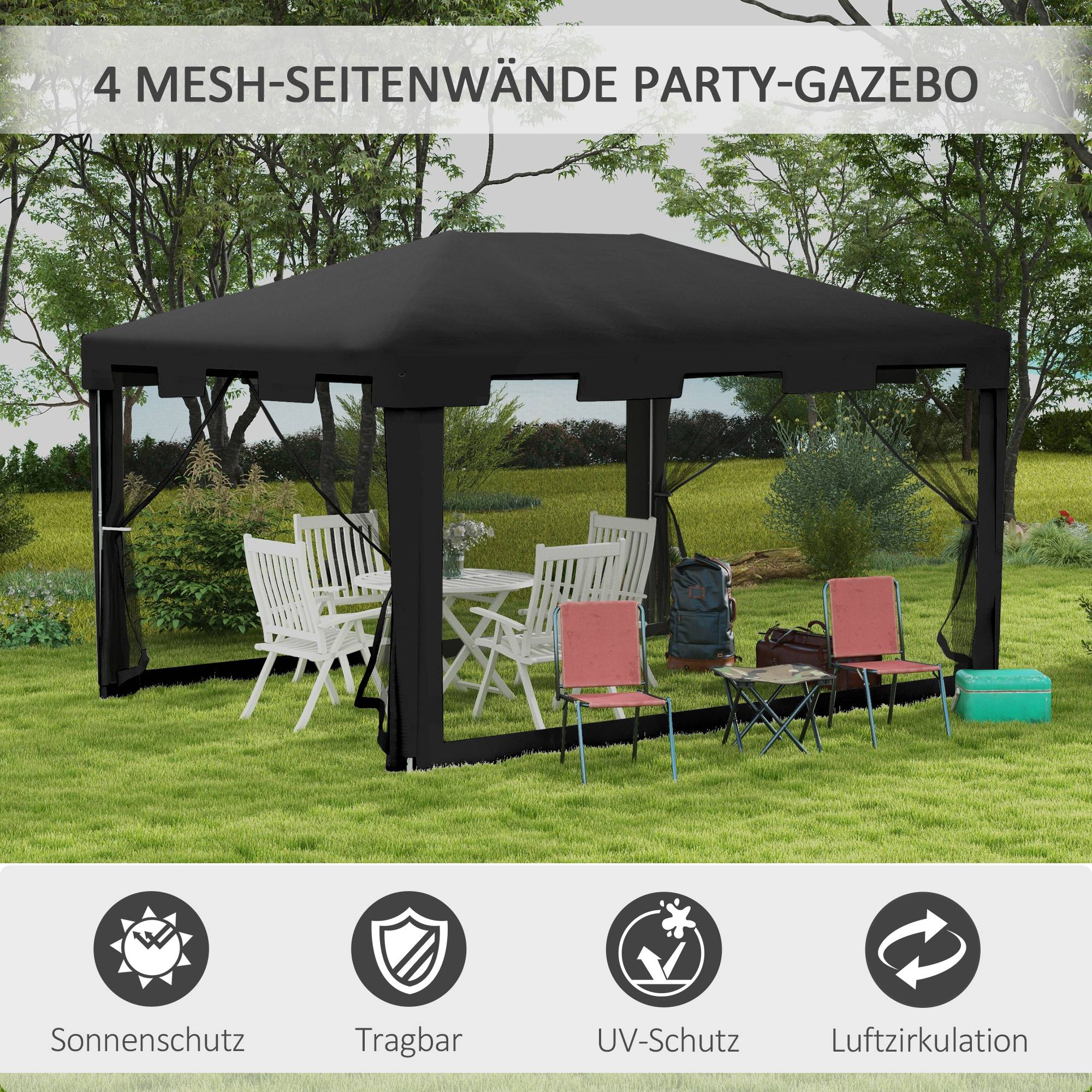 Tonnelle Jardin Métal PE 4x3m Moustiquaires Gris Foncé Fêtes Événements - ComfortXL Outdoor Living - Image 4