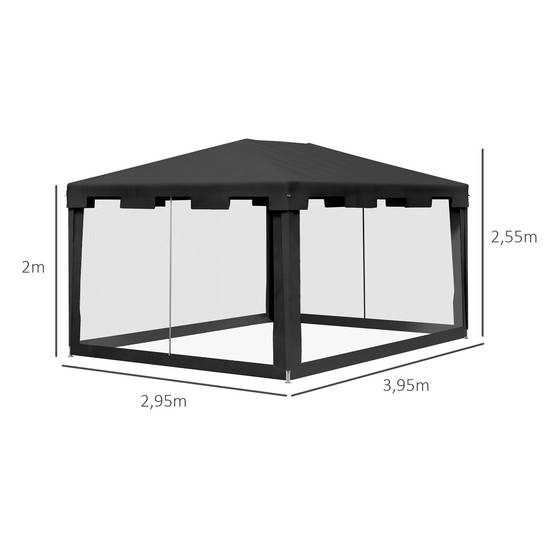 Tonnelle Jardin Métal PE 4x3m Moustiquaires Gris Foncé Fêtes Événements - ComfortXL Outdoor Living - Image 3