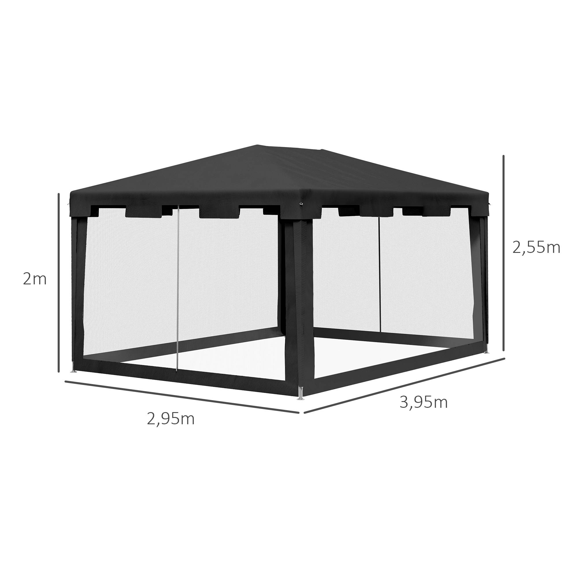 Tonnelle Jardin Métal PE 4x3m Moustiquaires Gris Foncé Fêtes Événements - ComfortXL Outdoor Living - Image 3