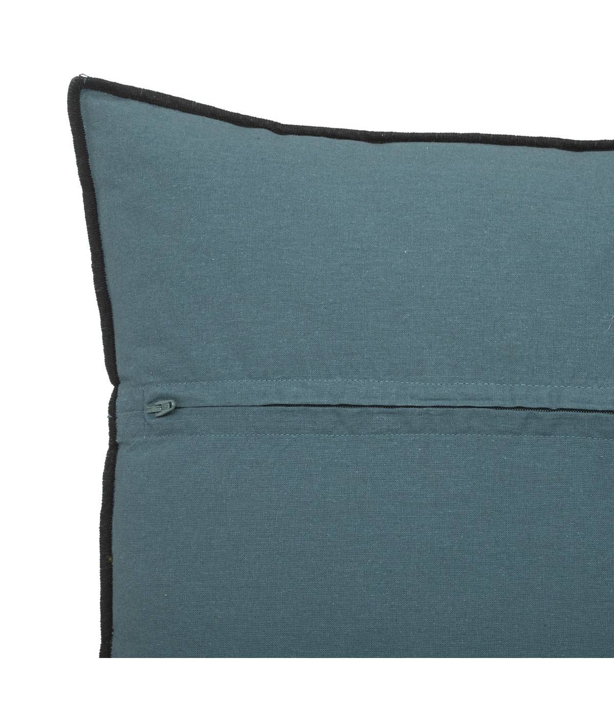 Coussin décoratif déhoussable en Lin et Coton Bleu Canard 45 x 45 cm - Image 2