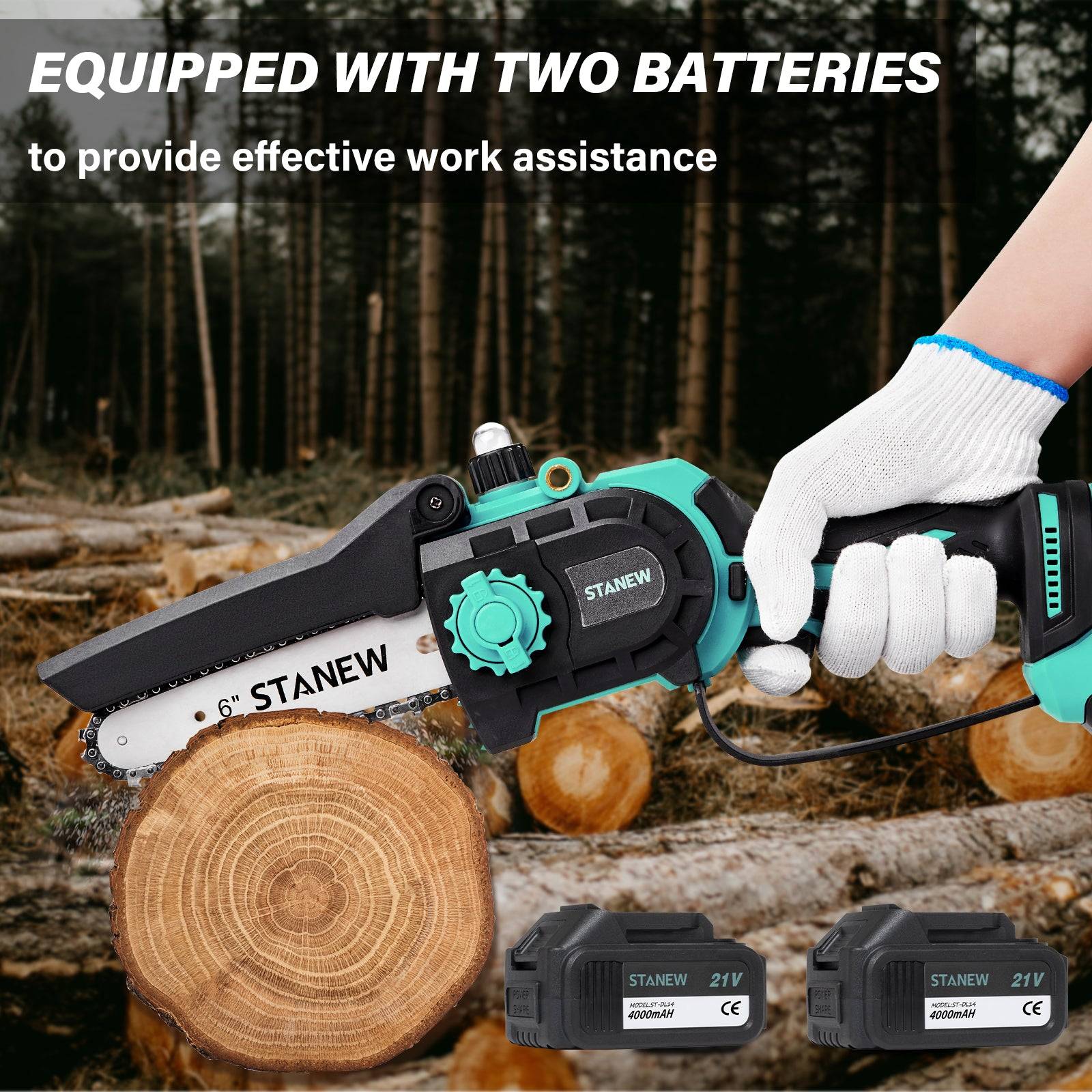 Tronçonneuse sans balais sans fil mini 21V, 600-700 W, 6/8 pouces, batterie 4A × 2 - Image 2