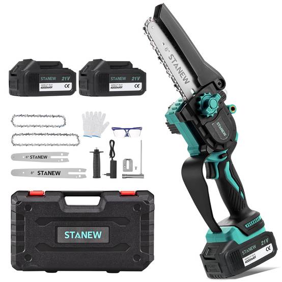 Tronçonneuse sans balais sans fil mini 21V, 600-700 W, 6/8 pouces, batterie 4A × 2 - Image 1