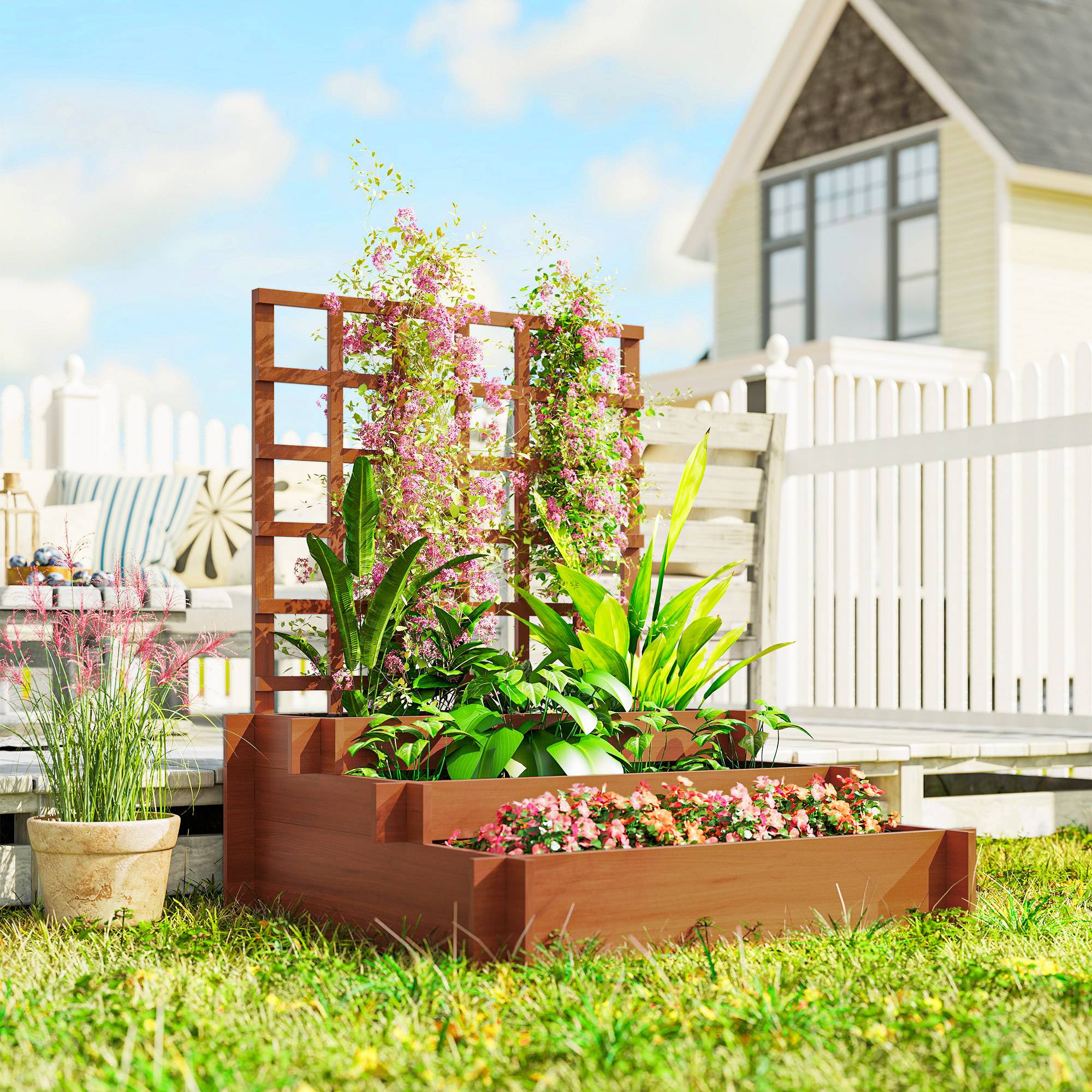 Carré potager avec treillis bois marron 95 x 95 x 110 cm - PANGIVO - Image 10