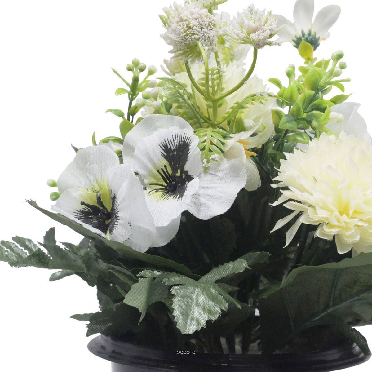 Pot de Chrysantheme, pensée et mini fleurs artificiels pour la Toussaint Crème - couleur: Crème - Image 3