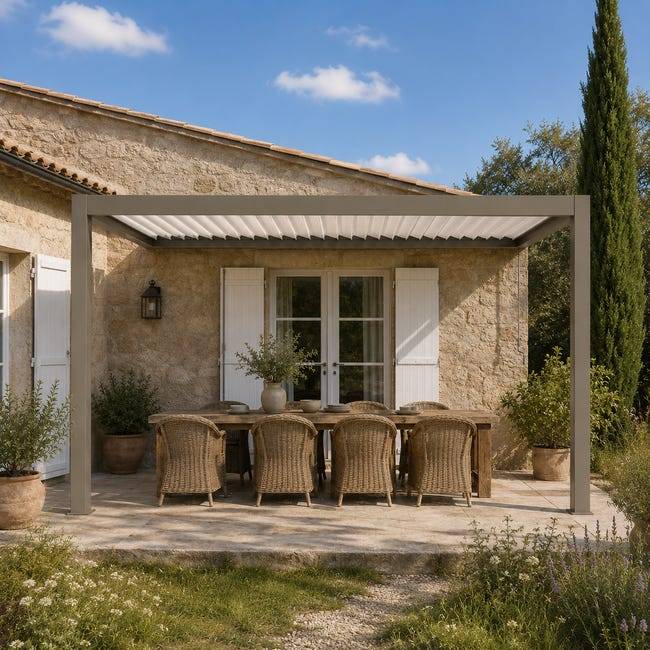 Pergola Bioclimatique Aluminium Adossée Gris 4x3,5 Manuelle S ORIAL France - Image 5