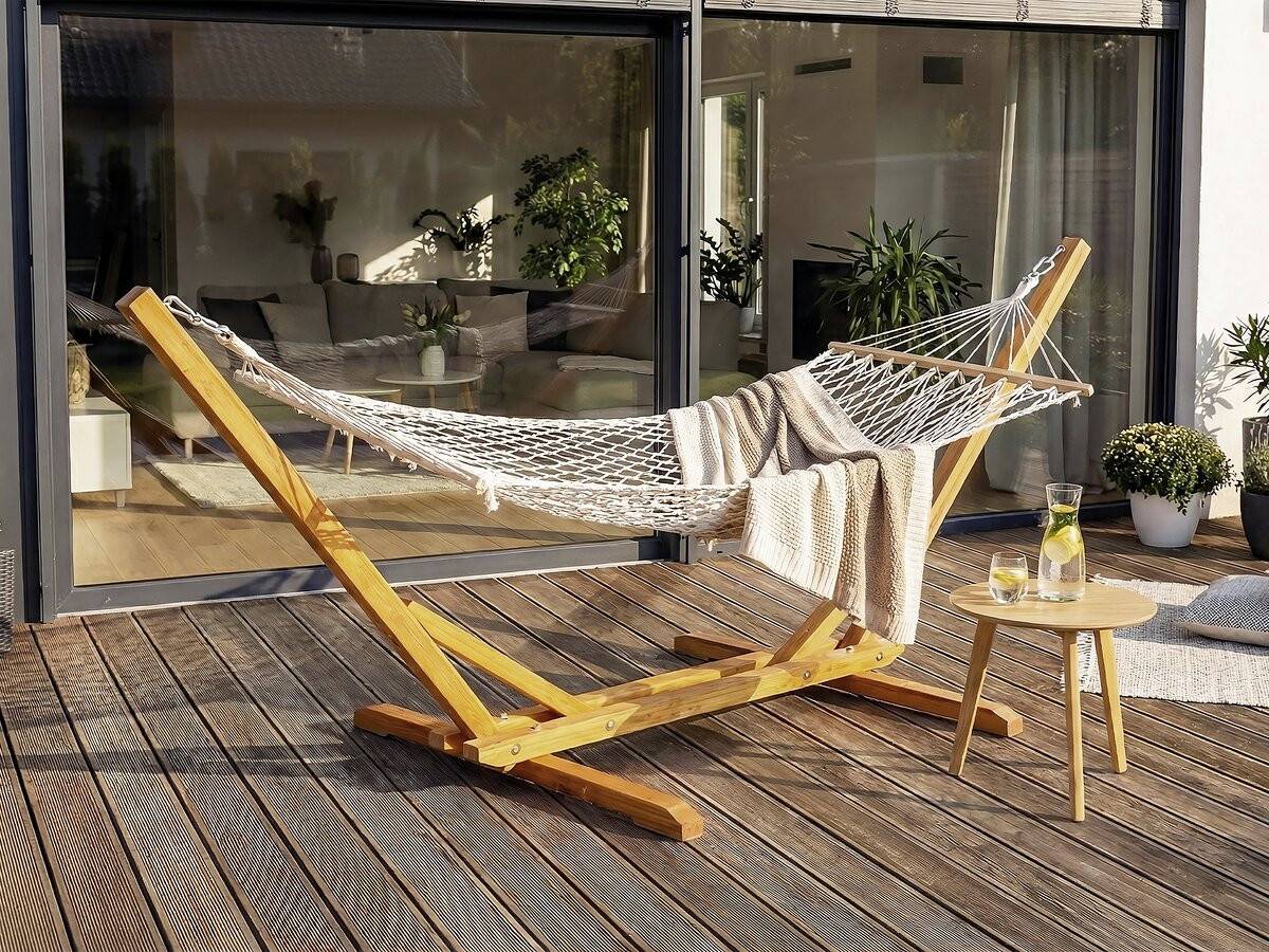 Habitat Et Jardin - Hamac Bois Avec Toile En Macramé "dallas" - 305 X 120 X 123 Cm - Blanc -habitat Et Jardin - Image 2