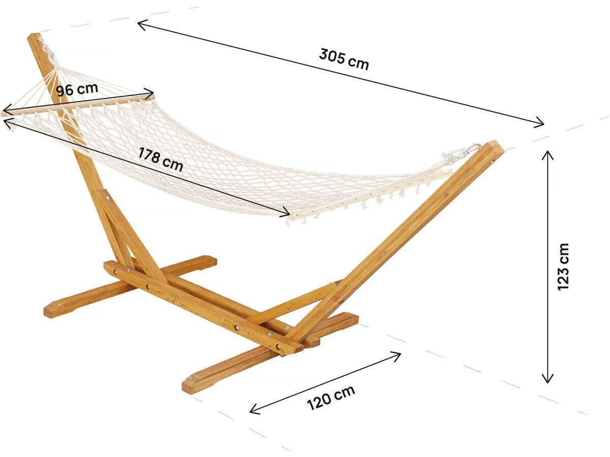 Habitat Et Jardin - Hamac Bois Avec Toile En Macramé "dallas" - 305 X 120 X 123 Cm - Blanc -habitat Et Jardin - Image 3