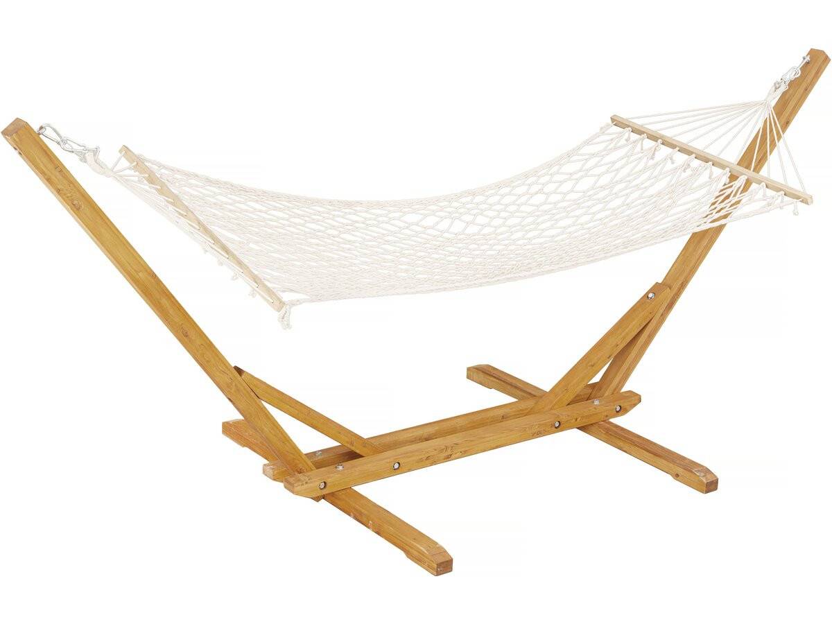 Habitat Et Jardin - Hamac Bois Avec Toile En Macramé "dallas" - 305 X 120 X 123 Cm - Blanc -habitat Et Jardin - Image 1