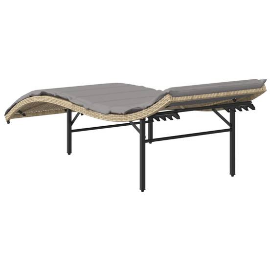 Chaise longue | Transat | Bain de soleil avec coussin beige 55x199x50 cm résine tressée - Image 6