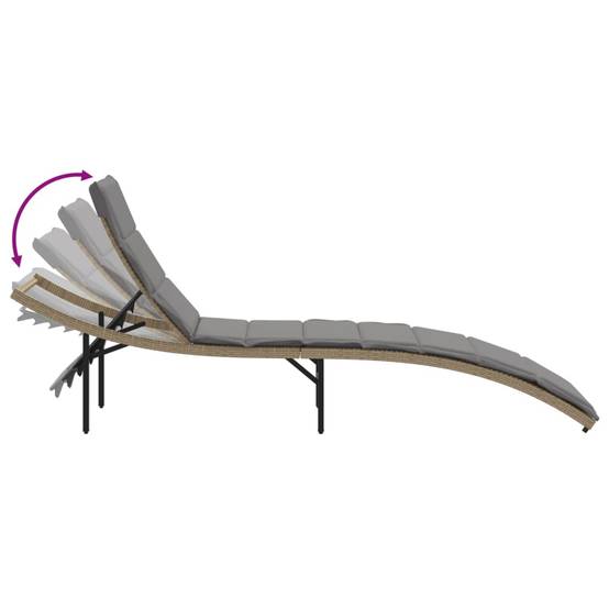 Chaise longue | Transat | Bain de soleil avec coussin beige 55x199x50 cm résine tressée - Image 7