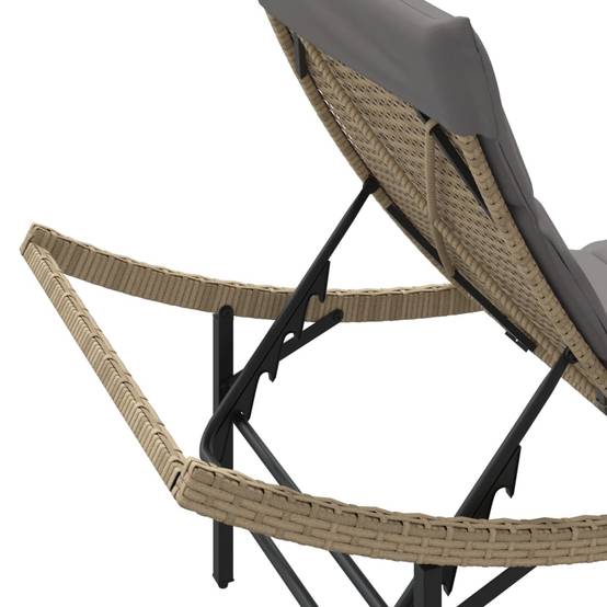 Chaise longue | Transat | Bain de soleil avec coussin beige 55x199x50 cm résine tressée - Image 8