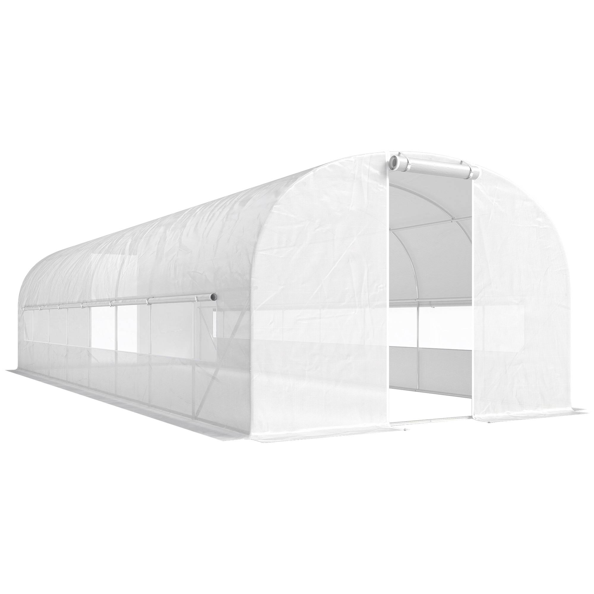 Outsunny - Serre tunnel de jardin 24m² - avec cadre en acier galvanisé, portes et 2 grandes fenêtres - bâche PE 140 g/m² - blanc - Outsunny - Image 1