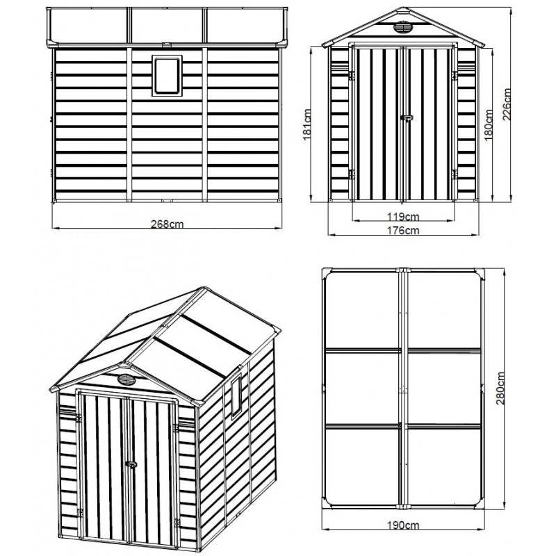 Abri de jardin résine anthracite 5,32m² avec kit de fondation et double porte Jôbu - Image 4