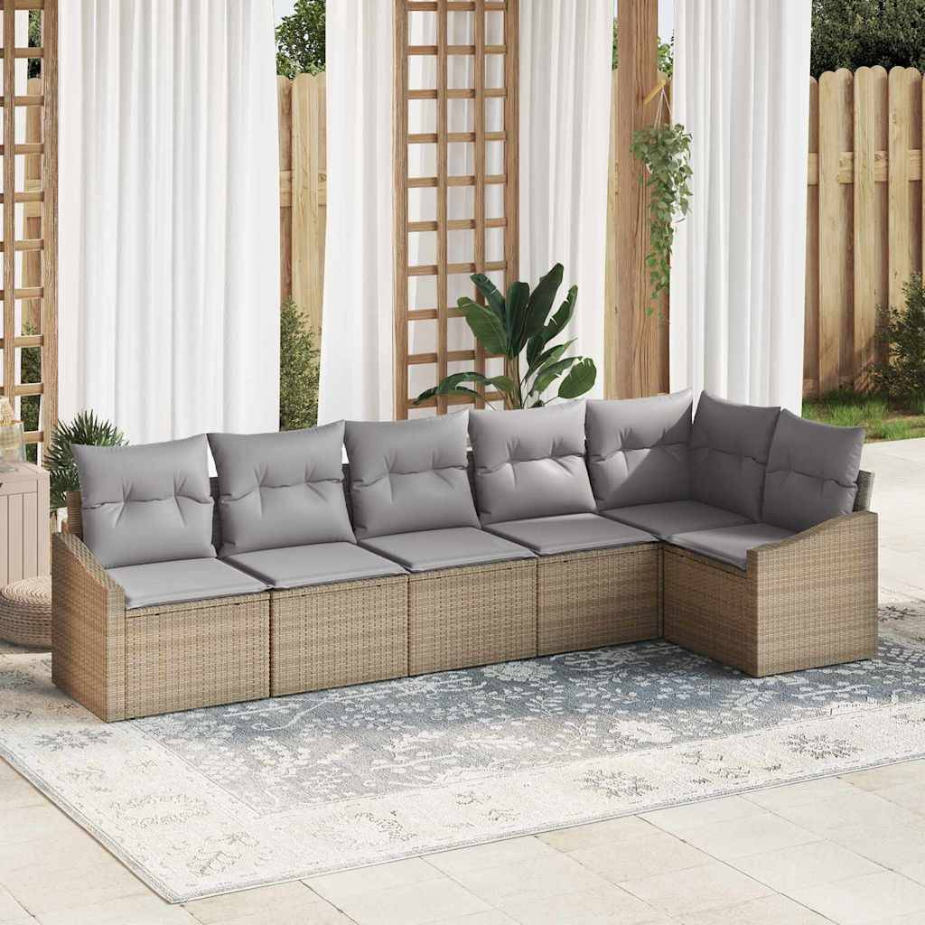 Salon de Jardin 6 Places Résine Tressée Beige avec Rangement et Table Réglable en Hauteur – ComfortXL Outdoor Living - Image 1