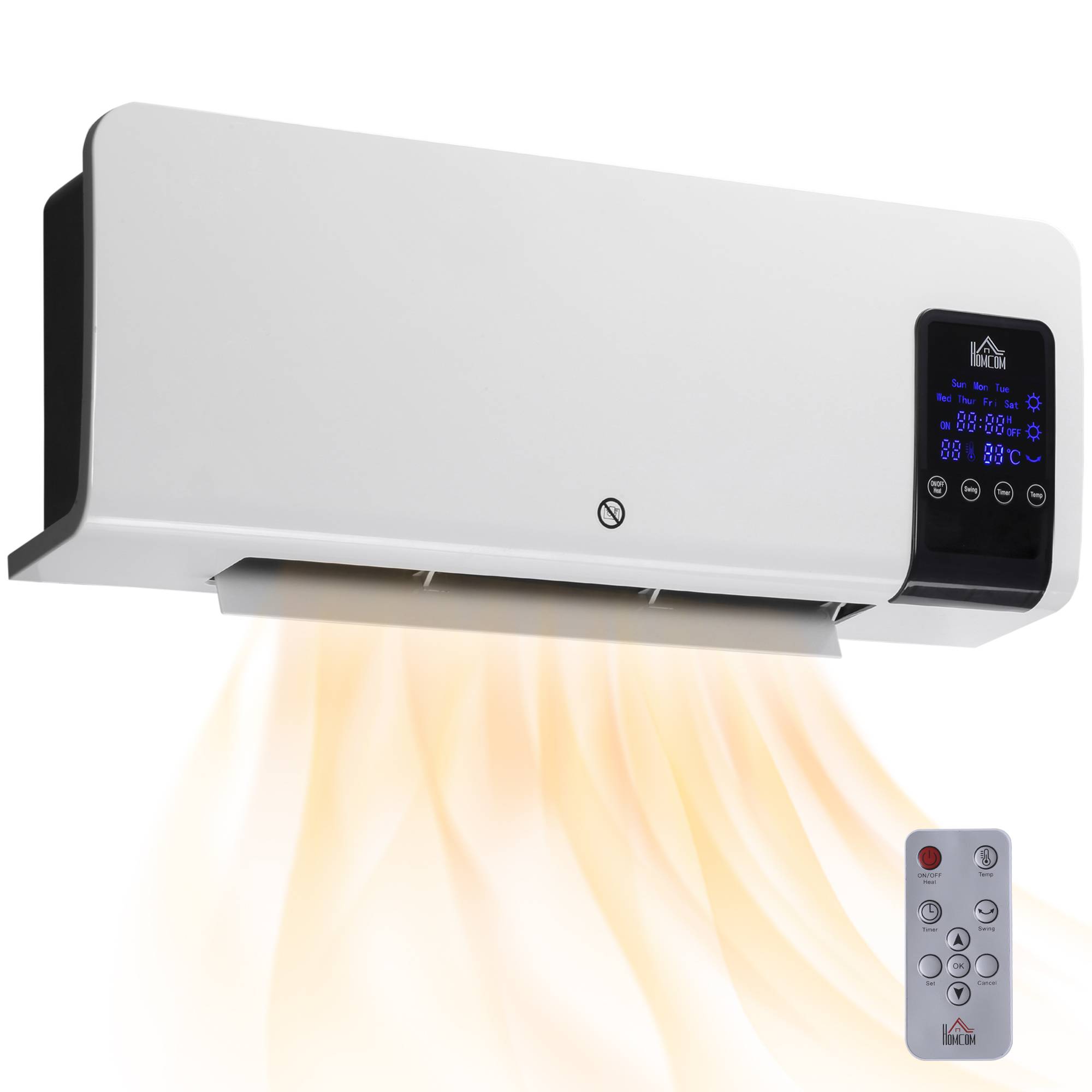 Radiateur soufflant mural chauffage céramique PTC - 1000 W / 2000 W oscillation minuterie avec télécommande blanc - Image 1