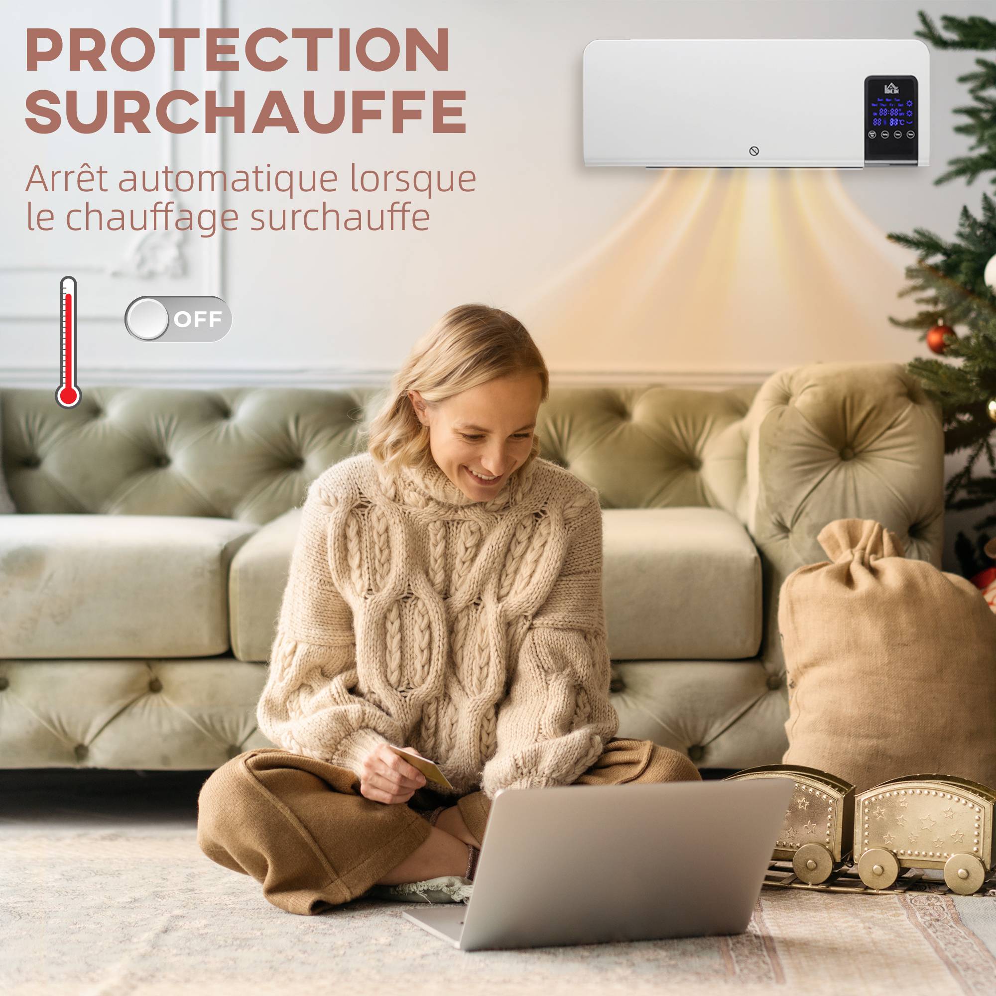 Radiateur soufflant mural chauffage céramique PTC - 1000 W / 2000 W oscillation minuterie avec télécommande blanc - Image 8