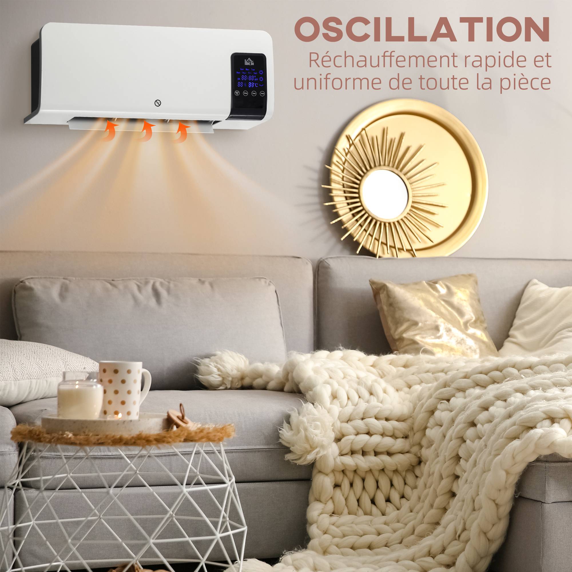 Radiateur soufflant mural chauffage céramique PTC - 1000 W / 2000 W oscillation minuterie avec télécommande blanc - Image 9