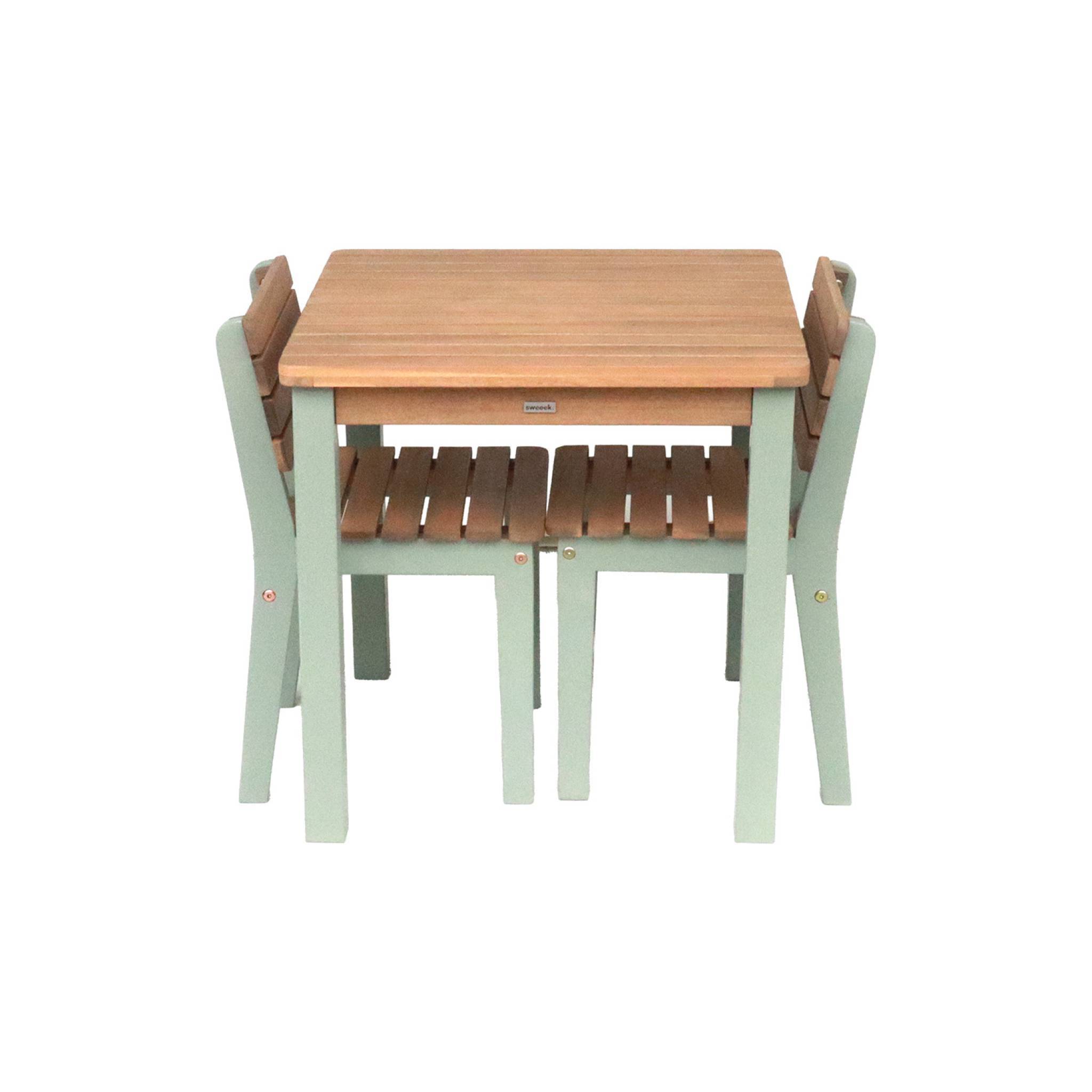 Table de jardin enfant intérieur/extérieur bois d'acacia + 2 assises vert de gris | sweeek - Image 3