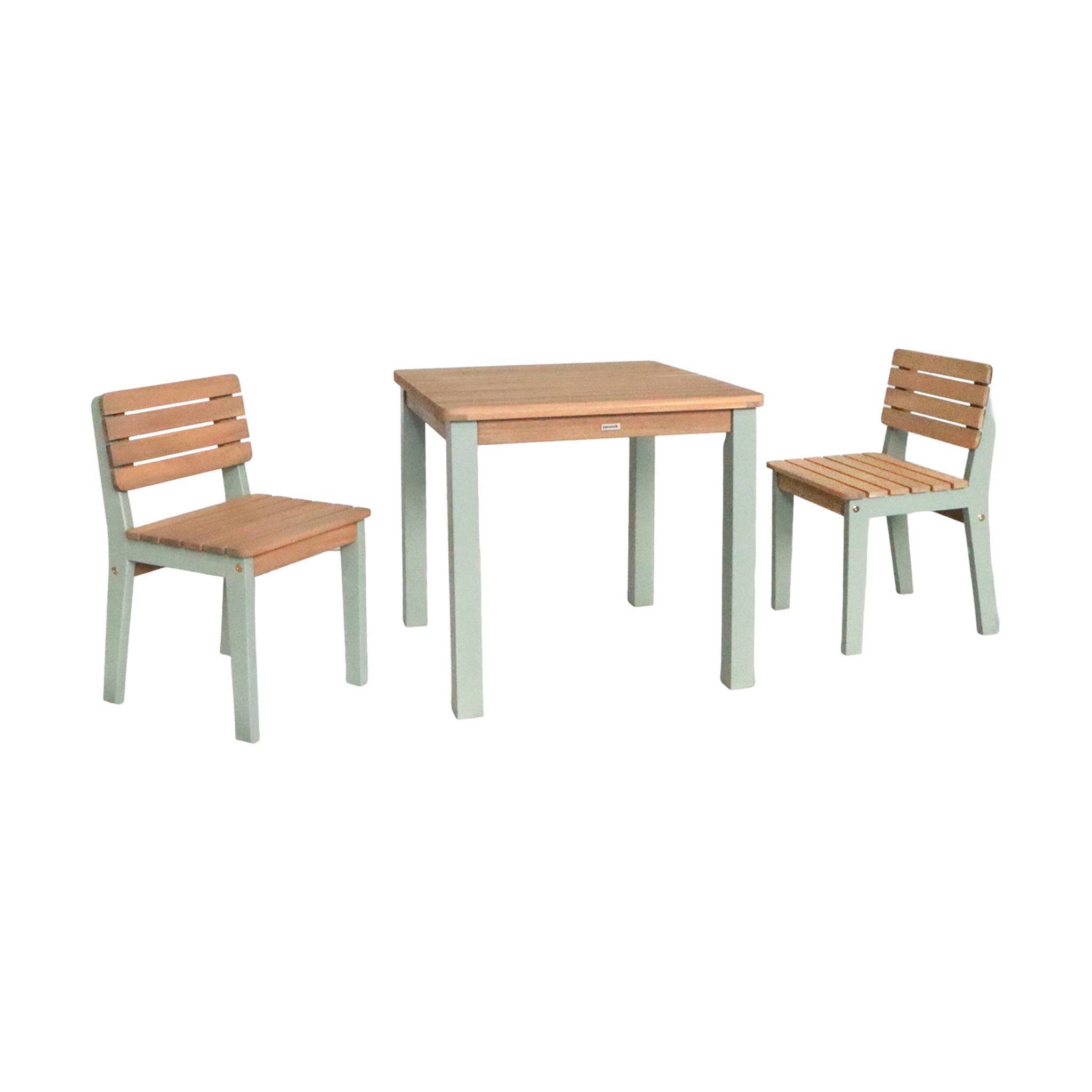 Table de jardin enfant intérieur/extérieur bois d'acacia + 2 assises vert de gris | sweeek - Image 2