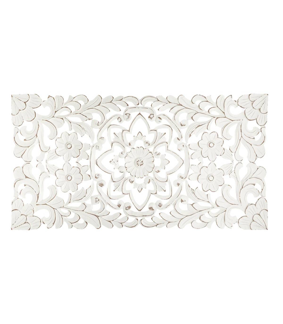 Décoration murale en Bois Blanc sculpté aspect vieilli 85 x 45 cm - Image 1